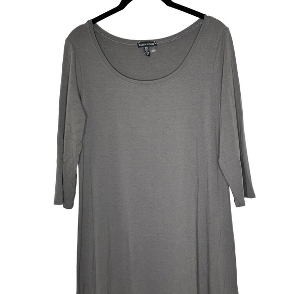 Eileen Fisher 3/4 Sleeve Knit Dress Size Small A Line Stretch Career Wear Gray - Picture 2 of 9